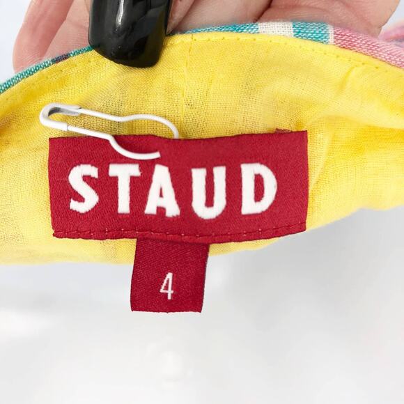 Staud x Birkenstock Womens Kai Halter Top 4 Yellow Madras Patchwork Plaid NWOT - Picture 9 of 11